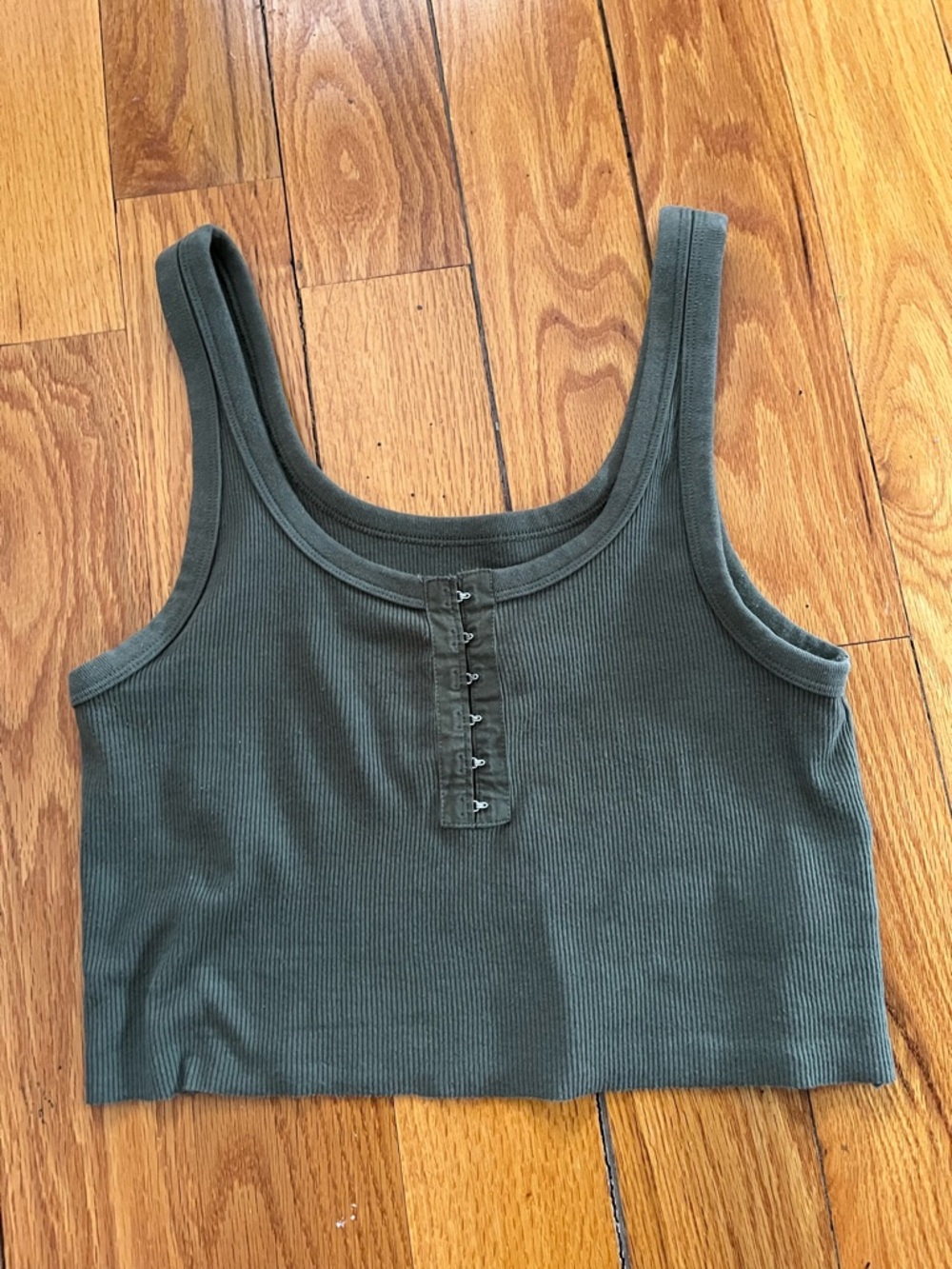 aerie Ribbed Hook-and-Eye Crop Tank - Dark Olive